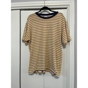 Urban Outfitters Striped T Shirt Mustard Yellow White Navy Collar Size L